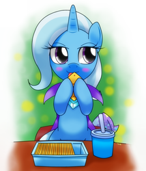 Size: 1080x1260 | Tagged: safe, artist:hoyeechun, trixie, pony, unicorn, g4, crackers, drink, eating, female, food, mare, peanut butter crackers, solo, that pony sure does love peanut butter crackers