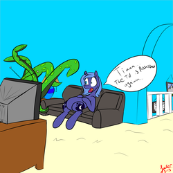 Size: 3600x3600 | Tagged: safe, artist:s8ansglory, princess luna, alicorn, pony, g4, female, mare, s1 luna, sitting, solo, t.v., television, tentacles