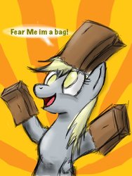 Size: 540x720 | Tagged: safe, artist:peperoger, derpy hooves, pegasus, pony, g4, female, mare, paper bag, paper bag wizard, solo