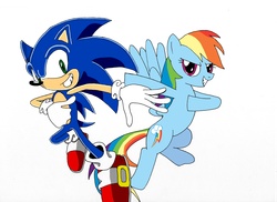Size: 3510x2550 | Tagged: safe, artist:lightdegel, rainbow dash, pony, g4, bipedal, crossover, male, simple background, sonic the hedgehog, sonic the hedgehog (series), white background