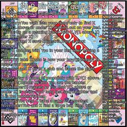 Size: 1476x1476 | Tagged: safe, applejack, derpy hooves, dinky hooves, discord, fluttershy, pinkie pie, queen chrysalis, rainbow dash, rarity, sweetie belle, trixie, twilight sparkle, g4, birthday game, board game, exploitable meme, monopoly, pinkamena diane pie