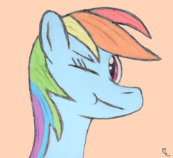Size: 1287x1179 | Tagged: safe, rainbow dash, g4, colored, female, solo, wink