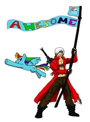 Size: 766x1043 | Tagged: safe, artist:cjvselinmortal, rainbow dash, g4, awesome, crossover, dante (devil may cry), dashface, devil may cry, devil may cry 3