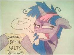 Size: 582x438 | Tagged: safe, artist:dukeofwalton, twilight sparkle, g4, bath salts, drugs, female, solo, traditional art, twilight snapple