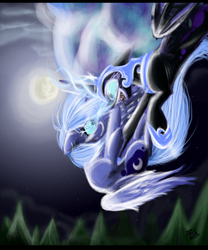 Size: 1350x1620 | Tagged: safe, artist:xxfirefoxwarriorxx, nightmare moon, princess luna, alicorn, pony, g4, female, mare, mare in the moon, moon, self paradox