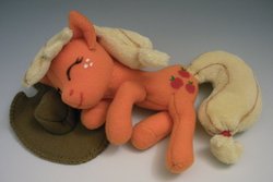 Size: 1280x856 | Tagged: artist needed, safe, applejack, g4, hat, irl, photo, plushie, sleeping, solo