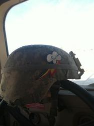 Size: 717x960 | Tagged: source needed, safe, rainbow dash, g4, customized toy, cutie mark, helmet, irl, military, patch, photo