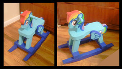 Size: 1740x993 | Tagged: source needed, safe, rainbow dash, g4, craft, customized toy, irl, photo, rocking horse