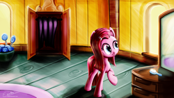 Size: 2000x1125 | Tagged: safe, artist:esuka, pinkie pie, g4, cute, cuteamena, female, pinkamena diane pie, solo