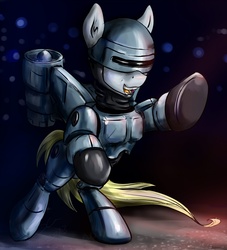 Size: 1036x1139 | Tagged: safe, artist:rule1of1coldfire, derpy hooves, pegasus, pony, g4, female, mare, ponified, robocop, solo
