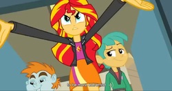 Size: 1599x843 | Tagged: safe, screencap, snails, snips, sunset shimmer, equestria girls, g4, my little pony equestria girls, meme, youtube caption, youtube link