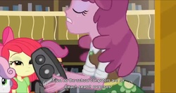 Size: 1593x845 | Tagged: safe, screencap, apple bloom, cheerilee, scootaloo, sweetie belle, equestria girls, g4, my little pony equestria girls, cutie mark crusaders, meme, youtube caption, youtube link