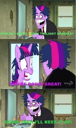 Size: 712x1201 | Tagged: safe, artist:eppleblam, edit, twilight sparkle, g4, comic, family guy, gary busey, insanity, male, mirror, reflection, text, twilight snapple