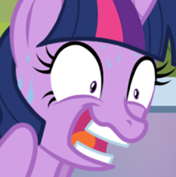 Size: 500x502 | Tagged: safe, artist:facelessjr, edit, twilight sparkle, g4, cropped, female, insanity, reaction image, solo, sweat, twilight snapple