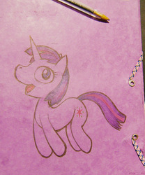 Size: 1000x1200 | Tagged: safe, artist:darkdoomer, twilight sparkle, pony, unicorn, g4, ballpoint pen, cute, folder, purple, traditional art