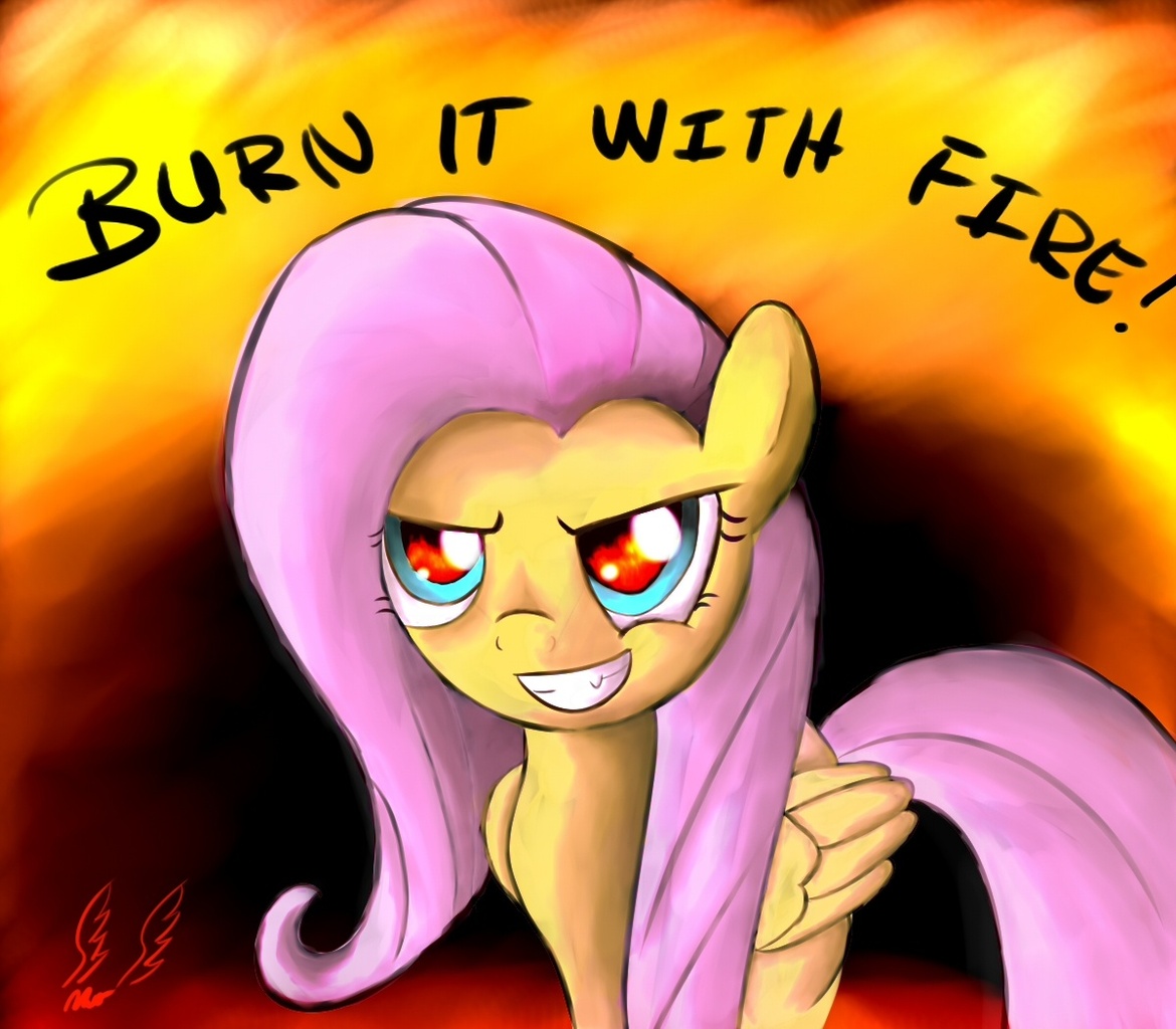 Safe Artist Miokomata Fluttershy Female Fire Insanity Pyromaniac Solo Derpibooru