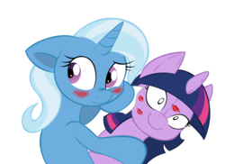 Size: 10000x7290 | Tagged: safe, artist:alexpony, artist:joey darkmeat, trixie, twilight sparkle, pony, g4, .psd available, absurd resolution, colored, female, lesbian, ship:twixie, shipping, toy, twidoll