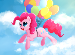 Size: 3700x2700 | Tagged: safe, artist:agletka, pinkie pie, g4, balloon, female, floating, flying, solo, then watch her balloons lift her up to the sky