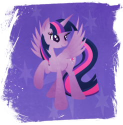 Size: 901x916 | Tagged: safe, artist:rariedash, part of a set, twilight sparkle, alicorn, pony, g4, cutie mark, cutie mark background, female, hooves, horn, lineless, mare, raised hoof, smiling, solo, spread wings, twilight sparkle (alicorn), wings