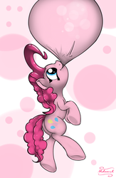 Size: 1300x2000 | Tagged: safe, artist:malamol, pinkie pie, earth pony, pony, g4, blowing, bubblegum, female, floating, mare, smiling, solo