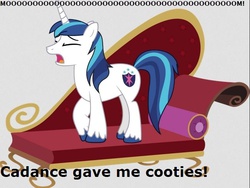 Size: 652x491 | Tagged: safe, shining armor, g4, cooties, couch, crying, crying armor, fainting couch, image macro, implied princess cadance, meme, sad, sad armor, text, whining, whining armor, younger