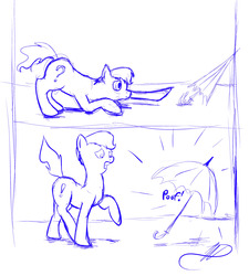 Size: 2511x2784 | Tagged: safe, oc, oc only, earth pony, pony, comic, curiosity, monochrome, sketch, solo, umbrella