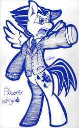 Size: 1680x2704 | Tagged: safe, artist:kayelark, pony, ace attorney, bipedal, phoenix wright, ponified, sketch, solo, traditional art