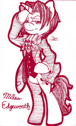 Size: 1632x2696 | Tagged: safe, artist:kayelark, pony, ace attorney, bipedal, miles edgeworth, ponified, sketch, solo, traditional art