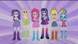 Size: 601x343 | Tagged: safe, screencap, applejack, fluttershy, pinkie pie, rainbow dash, rarity, twilight sparkle, equestria girls, g4, animated, belt, boots, clothes, commercial, cowboy boots, cowboy hat, dancing, eg stomp, equestria girls prototype, female, hat, high heel boots, jacket, magic of friendship (equestria girls), mane six, shirt, shoes, skirt, socks, the equestria stompers, vest