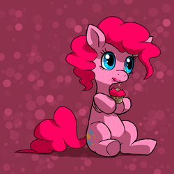 Size: 500x500 | Tagged: safe, artist:emptycrate, pinkie pie, g4, cupcake, eating, female, messy eating, solo