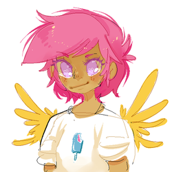 Size: 500x499 | Tagged: safe, artist:costly, scootaloo, human, g4, female, humanized, solo, winged humanization, wings