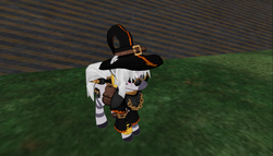 Size: 1536x878 | Tagged: safe, screencap, zebra, g4, hat, outfit, second life, sunglasses, sword, witch, witch hat