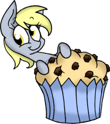 Size: 842x949 | Tagged: safe, artist:strangiesleepy, derpy hooves, pegasus, pony, g4, female, giant muffin, happy, mare, muffin, solo