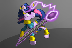 Size: 3000x2000 | Tagged: safe, artist:xonxt, twilight sparkle, pony, unicorn, g4, clothes, crossover, diablo (series), diablo ii, ear piercing, earring, female, horn, horn ring, jewelry, magic, magic staff, piercing, solo, sorceress, staff, unicorn twilight