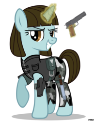 Size: 3500x4500 | Tagged: safe, artist:a4r91n, oc, oc only, oc:tanya adams, pony, unicorn, allied nations, allies, command and conquer, crossover, grin, gun, handgun, m1911, magic, pistol, ponified, red alert, simple background, smug, solo, tanya adams, transparent background, vector, weapon