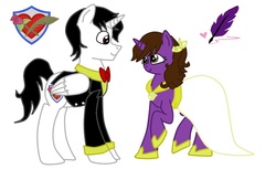 Size: 960x587 | Tagged: safe, artist:takeo, artist:violetfeatheroficial, oc, oc only, oc:crimson guard, oc:violet feather, alicorn, pony, unicorn, alicorn oc, clothes, dress, female, male, straight, wedding