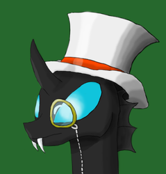 Size: 579x606 | Tagged: safe, artist:soulnar, changeling, hat, monocle, solo, top hat