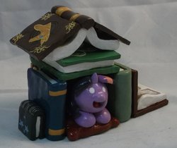 Size: 976x819 | Tagged: safe, artist:gryphyn-bloodheart, twilight sparkle, g4, book, book fort, customized toy, filly, filly twilight sparkle, sculpture, younger