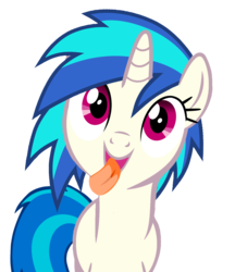 Size: 1280x1482 | Tagged: safe, artist:flamelauncher14, dj pon-3, vinyl scratch, pony, unicorn, g4, female, fourth wall, horn, licking, licking the fourth wall, looking at you, mare, open mouth, recolor, simple background, solo, tongue out, transparent background, vector