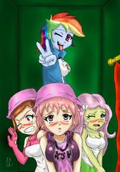 Size: 596x858 | Tagged: dead source, safe, artist:cman322, fluttershy, rainbow dash, equestria girls, g4, aelita schaeffer, breasts, busty fluttershy, busty rainbow dash, cleavage, code lyoko, crossover, digimon, female, hikari, hikari yagami, humanized, kari, kari kamiya, photobooth, tongue out