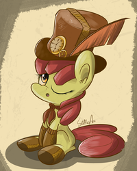 Size: 1200x1500 | Tagged: safe, artist:slitherpon, apple bloom, earth pony, pony, g4, female, filly, foal, hat, solo, steampunk, top hat