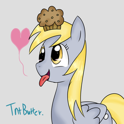 Size: 1024x1024 | Tagged: safe, artist:korchristmas, derpy hooves, pegasus, pony, g4, female, heart, mare, muffin, solo, tongue out