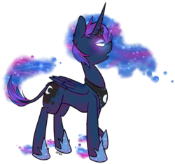 Size: 823x769 | Tagged: safe, artist:soullessteddybear, princess luna, classical unicorn, g4, female, glowing eyes, horn, leonine tail, simple background, solo, unshorn fetlocks