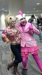 Size: 541x960 | Tagged: safe, artist:bjonsie13, applejack, pinkie pie, human, g4, convention, cosplay, irl, irl human, ohayocon, photo