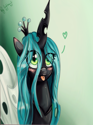 Size: 493x660 | Tagged: safe, artist:light-east, queen chrysalis, changeling, changeling queen, g4, :p, crown, cute, cutealis, female, heart, jewelry, regalia, solo, tongue out