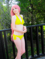 Size: 3000x4000 | Tagged: safe, artist:melodious-angel, fluttershy, human, g4, belly button, bikini, clothes, cosplay, irl, irl human, photo, solo, swimsuit