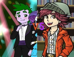 Size: 994x768 | Tagged: safe, normal norman, spike, equestria girls, g4, background human, equestria girls-ified, vs