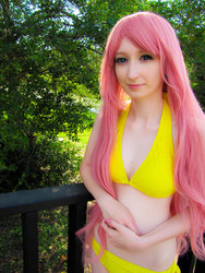 Size: 900x1200 | Tagged: safe, artist:melodious-angel, fluttershy, human, g4, bikini, clothes, cosplay, irl, irl human, photo, solo, swimsuit