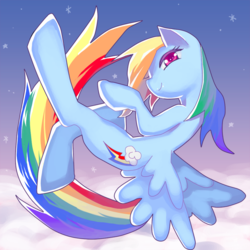 Size: 800x800 | Tagged: safe, artist:☆☆☆☆☆☆☆, rainbow dash, pegasus, pony, g4, anatomically incorrect, cloud, cute, dashabetes, female, flying, incorrect leg anatomy, mare, night, pixiv, solo, spread wings, stars, wings