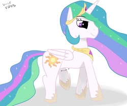 Size: 750x625 | Tagged: safe, artist:theimmortalwolf, princess celestia, g4, belly, female, gurgling, solo, stomach noise, walking